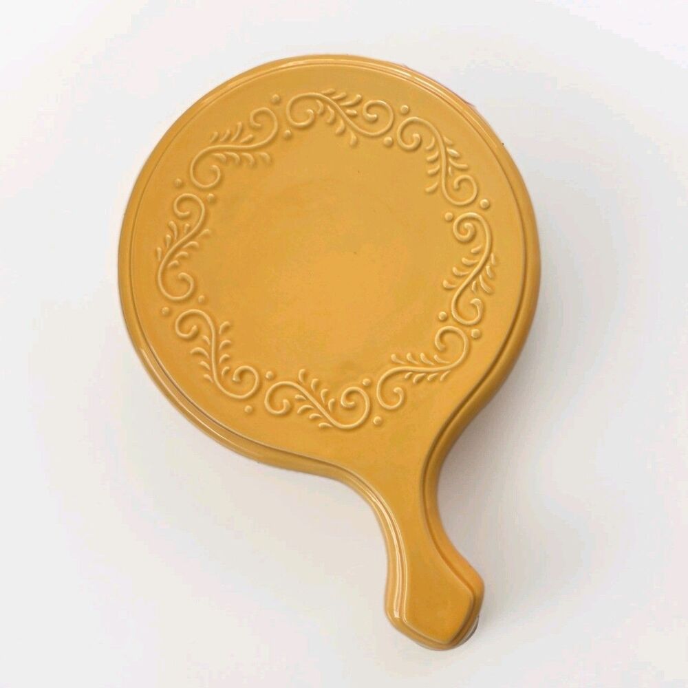 Yellow Embossed Ceramic Hot Plate With Handle‎ By Maioliche Jessica Italy